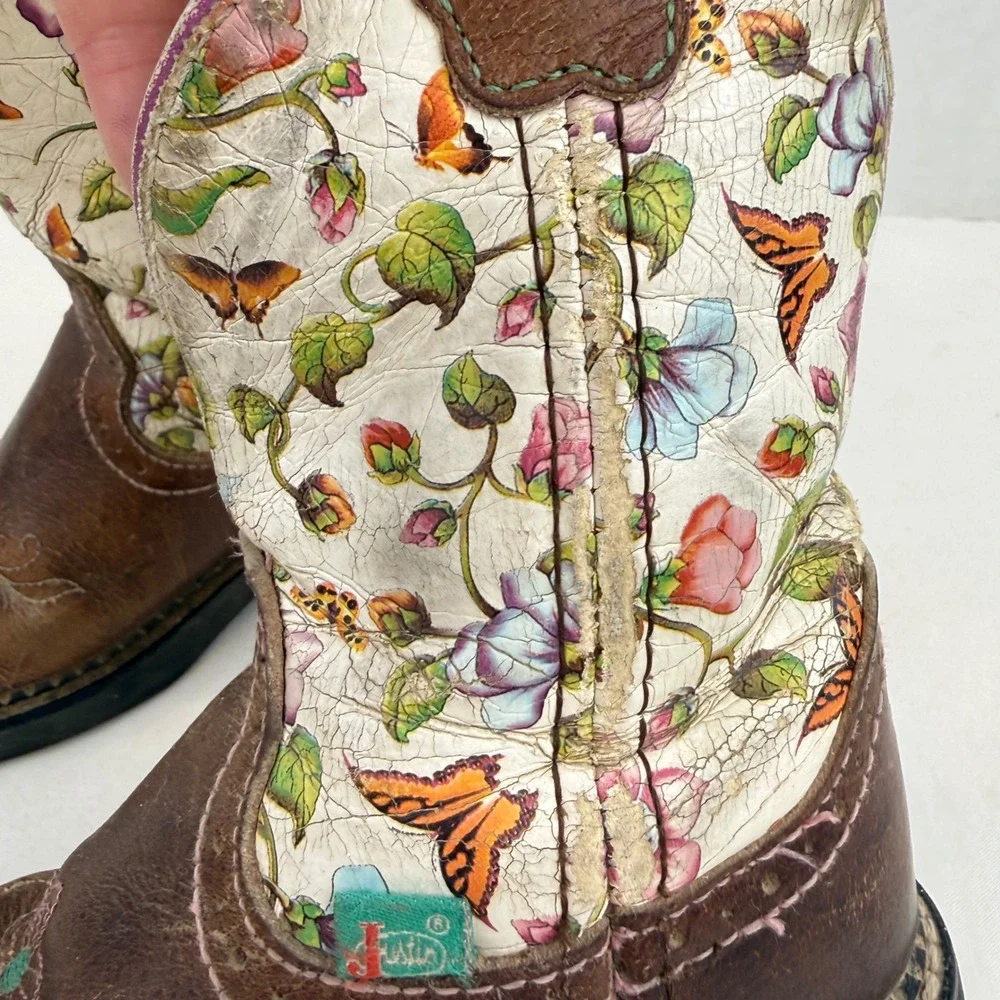 Justin Gypsy Girls Brown Leather Floral Butterfly Western Cowboy Boots 12.5Y